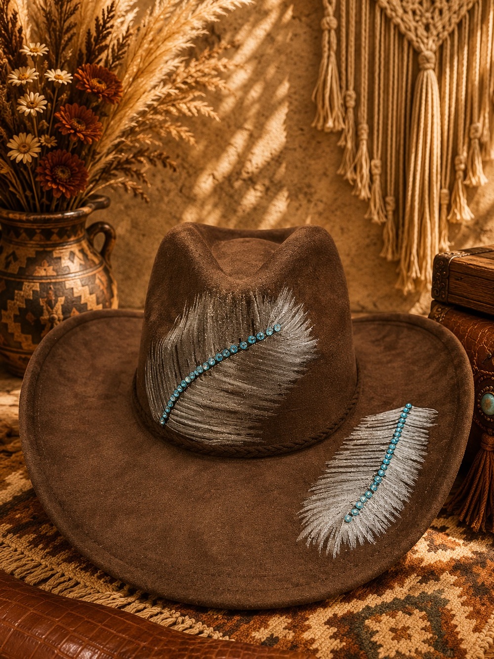 Brown vegan suede cowboy hat
